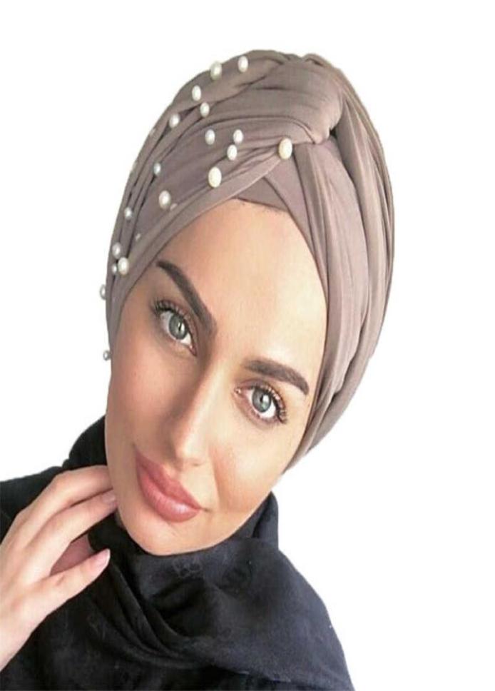 

2020 Soft Suede Turban Cap for Women Pearls Head Scarf Muslim hijab Velvet turban africain femme ready to wear turbante mujer X0803736608