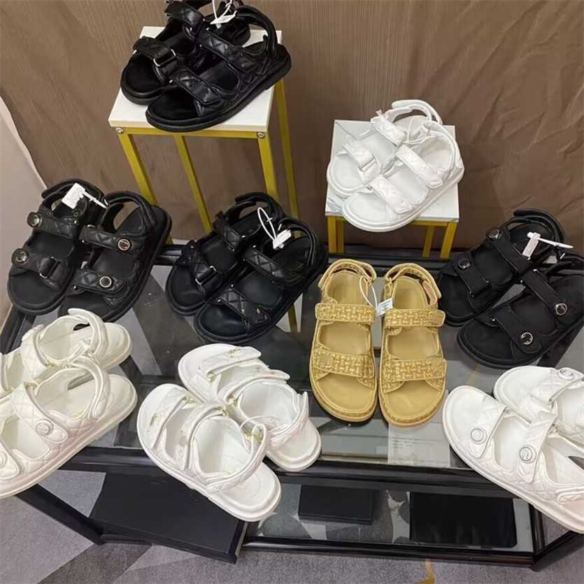 

Channel Tweed leather sandal Hook & Loop Women Sandals 2023 Designer casual slippers colorful metal buckle summer shoes indoor outdoor mules loafers, Mechs115