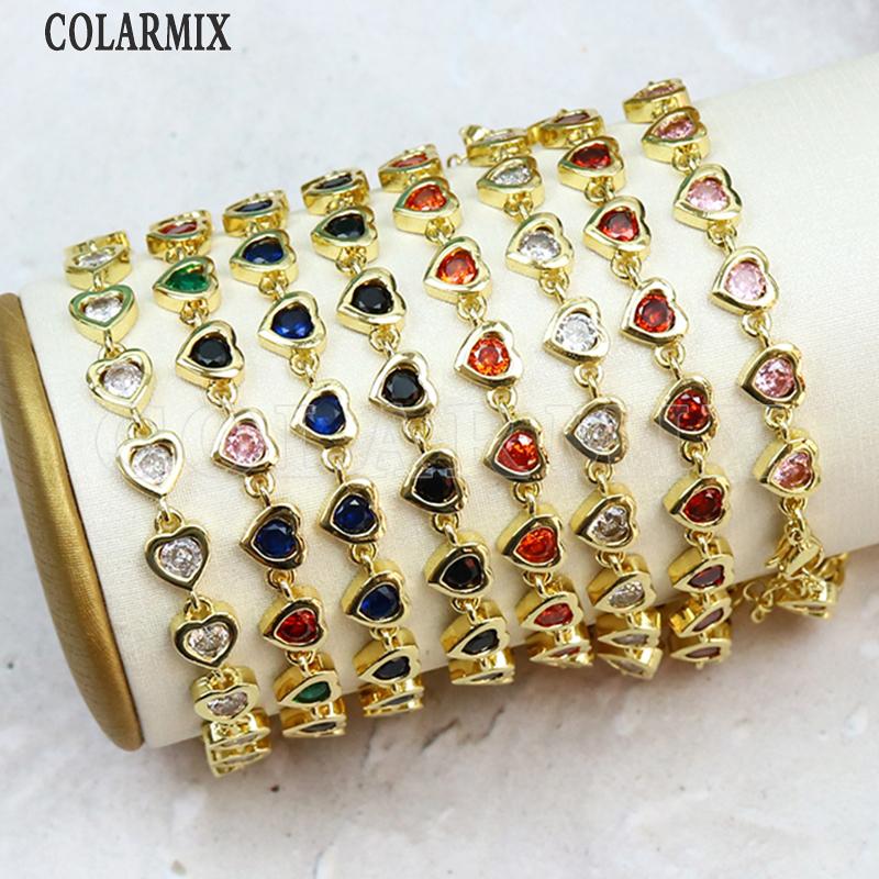 

Bangle 10 Pcs Colorful Crystal Heart Bracelet Zircon heart Bracelet Fashion Jewelry Bracelet Gold Jewelry chain 40125