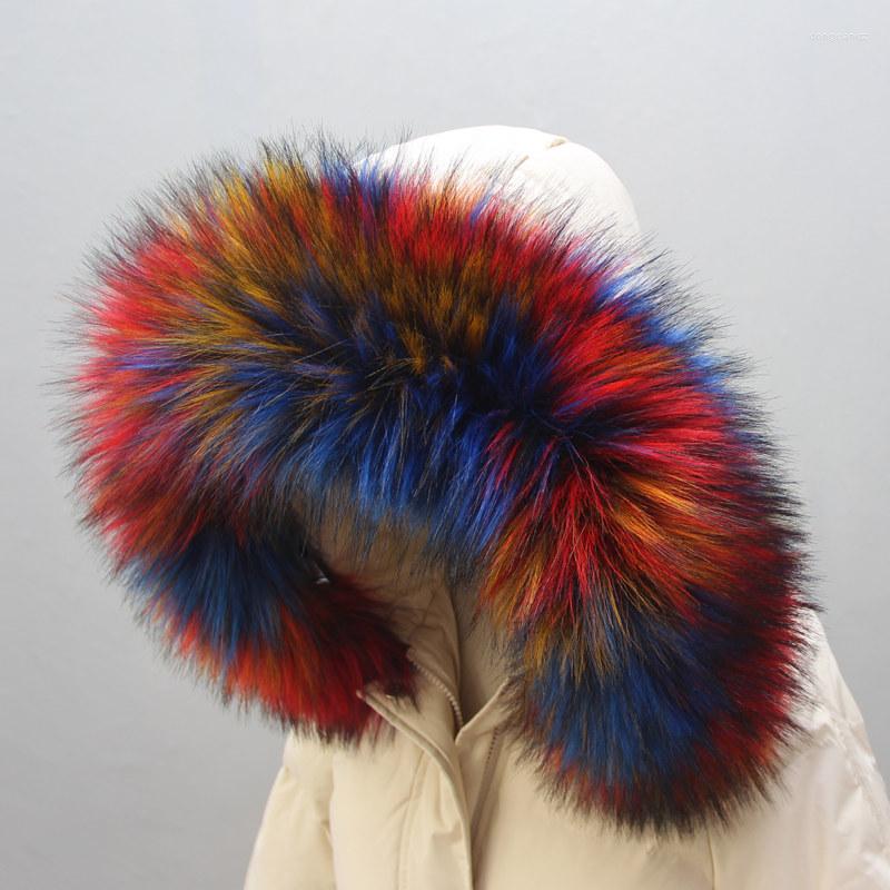 

Scarves 2023 Faux Raccoon Fur Collar Women Jackets Hood Luxury Decor Men Kids Winter Clothes Accesories Rainbow Colors 15cm Width