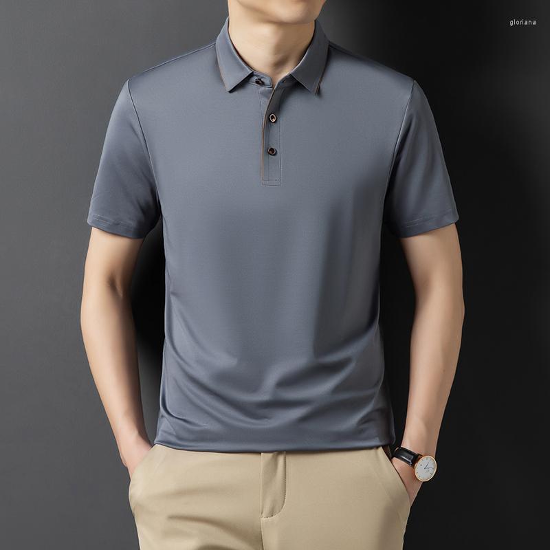 

Men's Polos Pure Color Mulberry Silk Blended Thin Short-Sleeved T-shirt Men's 2023 Summer Polo Collar Shirt Casual Tops, Yellow