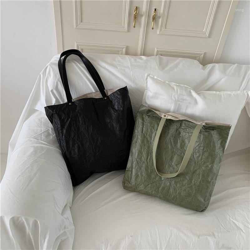 

Evening Bags Women Tote Shoulder Bag Foldable Kraft Paper Fashion Shopping Leisure Handbag Purse, White