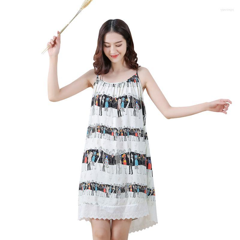 

Women's Sleepwear Loose Bathrobe Strap Nightdress Ladies Summer Cotton Fat Nightgown Thin Section Home Service Pijama, Color 2