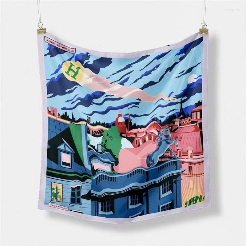 

Scarves 53CM War Horse Print Twill Silk Square Scarf For Women Small Wrap Bandana Hijab Girls Ladies Neck Head Tie Accessories