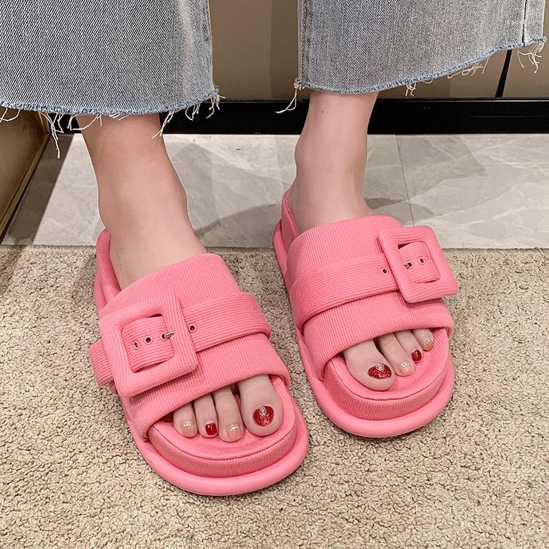 

Slippers 2023 Summer Fashion Round Head Pin Buckle Open-toe Casual Thick Bottom Soft Women's, White