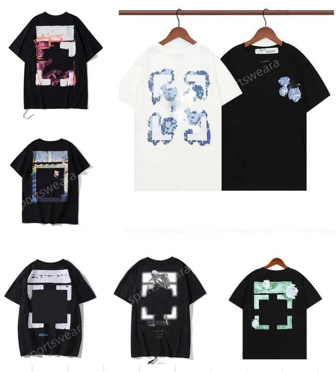 

Men's Fashion Tops Sports T-shirts Designer Offs White T-shirts Luxury Cotton Loose T-shirts Casual Summer Short Sleeves Oil Painting Black Back Print Arrow Mens, Cust898