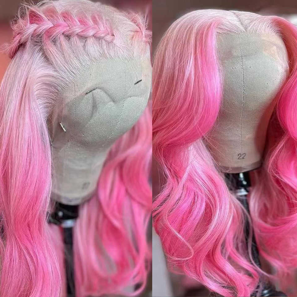 

Brazilian Ombre Pink Lace Front Wig Simulation Human Hair 13X4 Lace Frontal Wigs Body Synthetic Wigs For Black Women Cosplay Drag Queen, Wig cap
