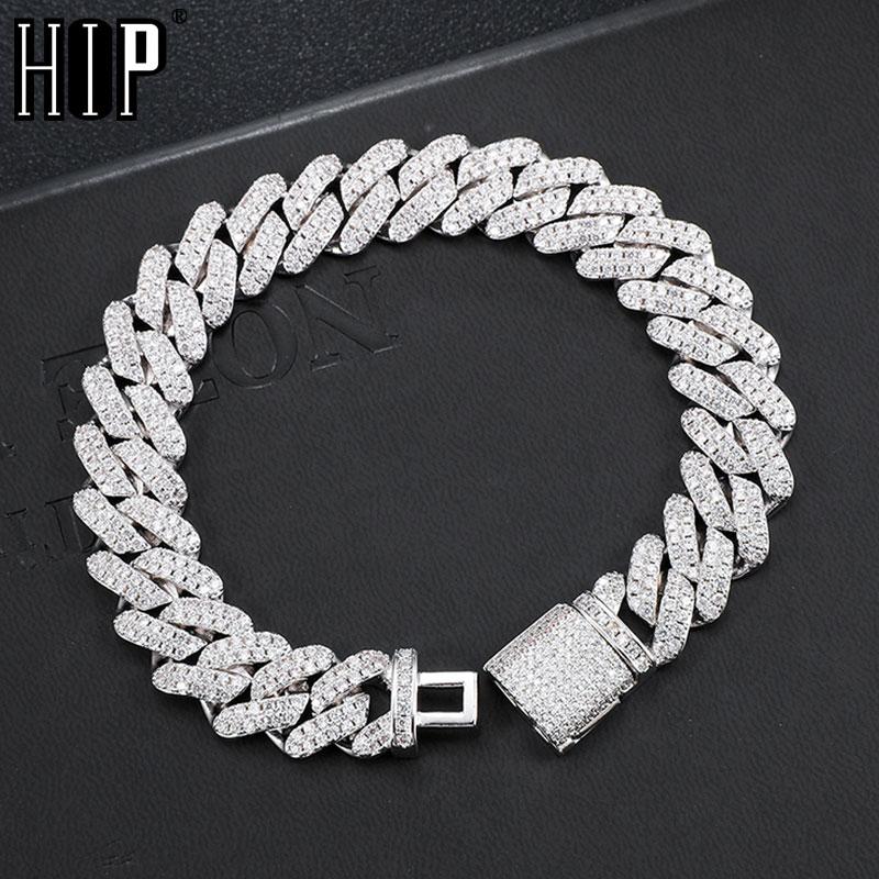 

Bangle Hip Hop Heavy Iced out 12MM Big Box Buckle Cuban Prong Chain AAA+ Cubic Zirconia Stones Bracelet For Men Jewelry With Solid Back