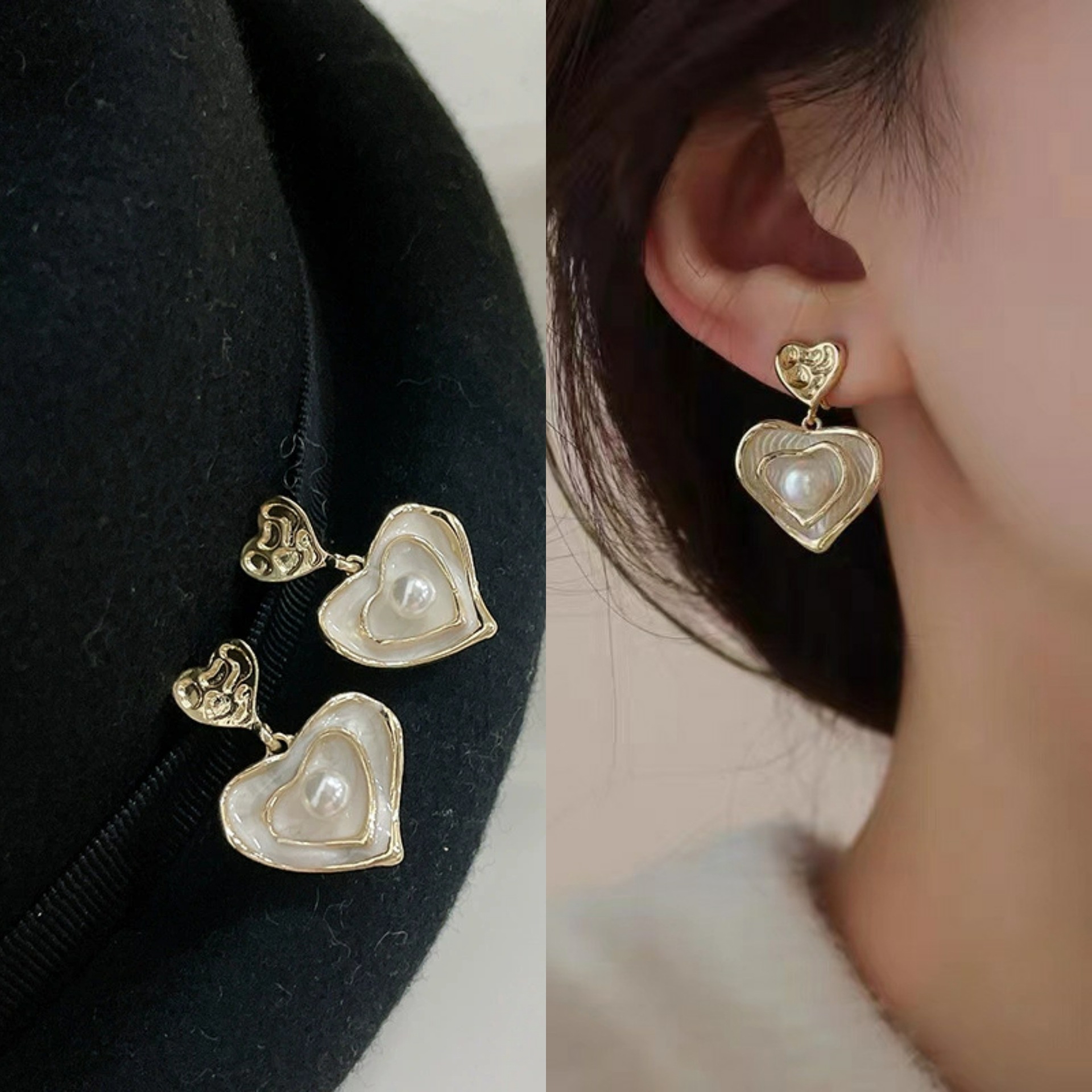 

Design Sense Imitation Pearl Heart Pendant Zircon Earrings 2023 Girl Fashion Jewelry Party Sweet Accessories For Woman Gift