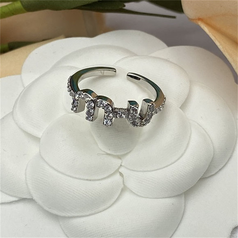 

Silver Plated Diamond Rings Women Designer Ring Fashion Jewelry Stainless Steel M Ring Open Style Female Shiny Bling Finger Earrings