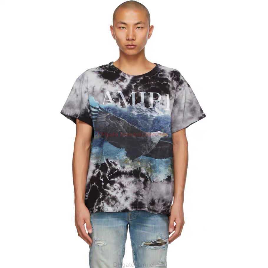 

Designer Fashion Clothing Amires Tees Am Tshirt Amies Washed Old Tie Dye Damaged Direct Spray Eagle Tshirt Short Sleeve Tee Luxury Casual Tops Mens Cotton Streetwear