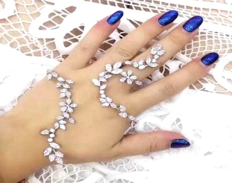 

Bangle Luxury Zircon Large Ring 925 Real Silver Plated Hand Palm Jewelry Trendy Handlets For Women 2211095571003