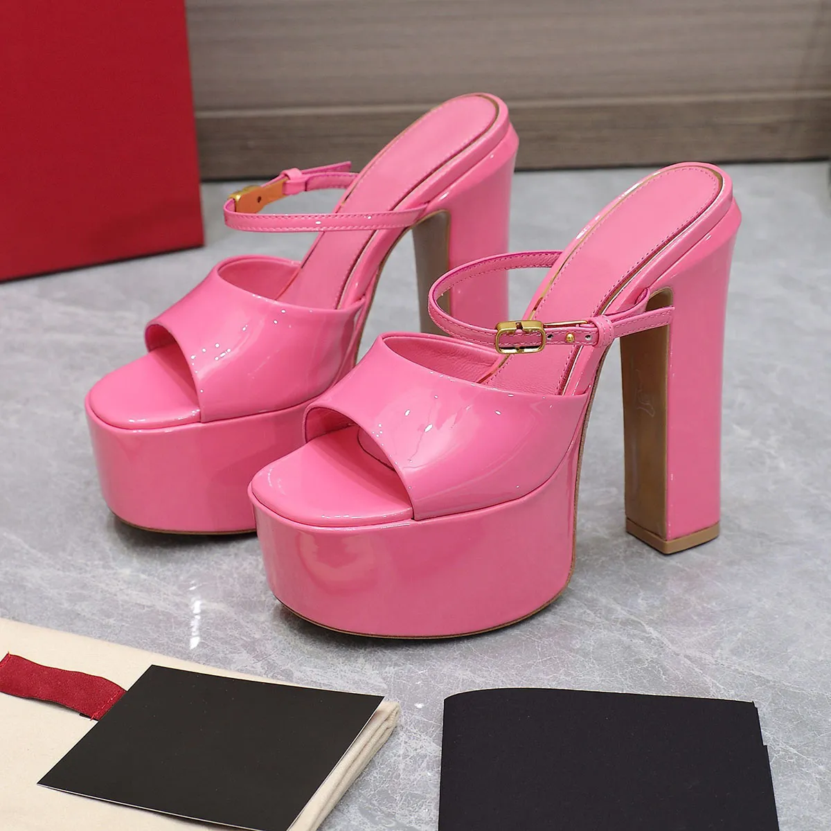 

Tan-Go platform Mule Slippers Slides Sandals heeled platform pumps chunky block heels women's luxury designers leather outsole evening shoes 155mm factory footwear, White