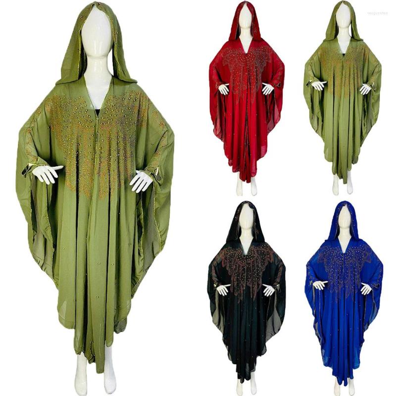 

Ethnic Clothing Trends Turkey To African Hooded Abaya Kaftan Chiffon Beading Women's Party Dresses Muslim Boubou Fashion Outfit Open