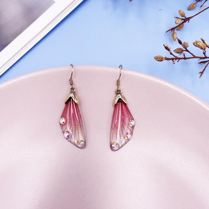 

Dangle Earrings Fairy Rainbow Gradient Resin Wing Drop For Women Glitter Simulation Insect