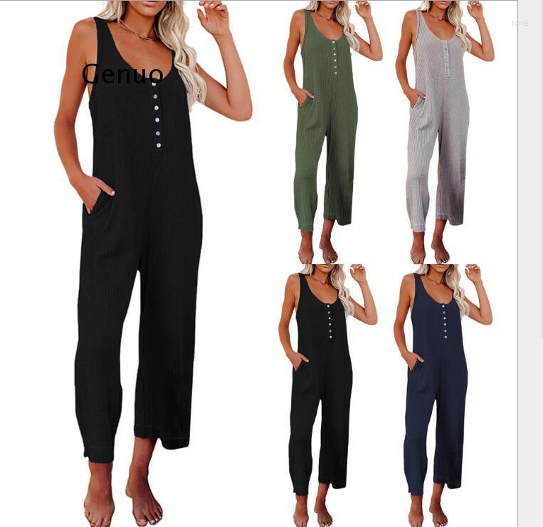 

Women' Two Piece Pants 2023 European And American Vest Jumpsuit Summer Solid Color Buttoned Pocket Casual, Green