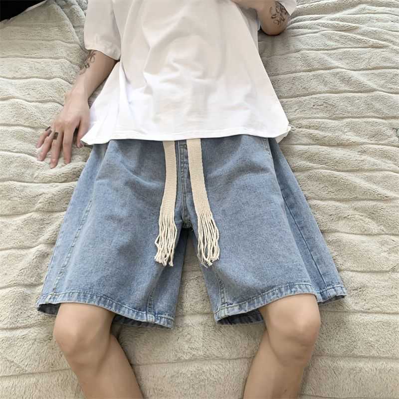 

Men's Shorts Wide Leg Baggy Denim Shorts Men Summer Thin Solid Color Casual Loose Simple Knee-length 5 Point Pants Drawstring Straight Shorts AA230524, Light blue