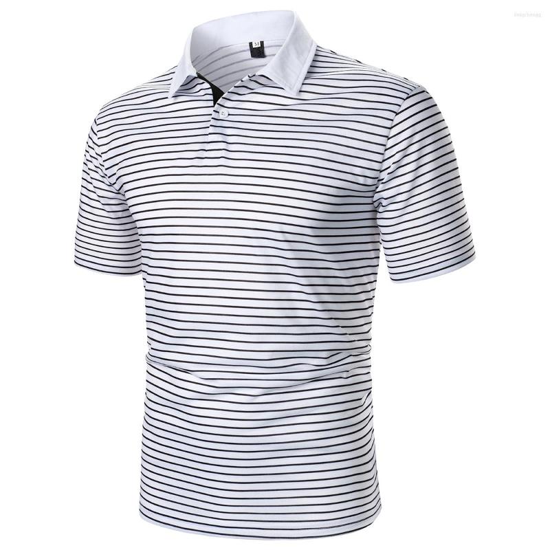 

Men' Polos Men Short Sleeve Polo Shirt Contrast Stripe Black Striped Top Trending Casual Street Lapel, White