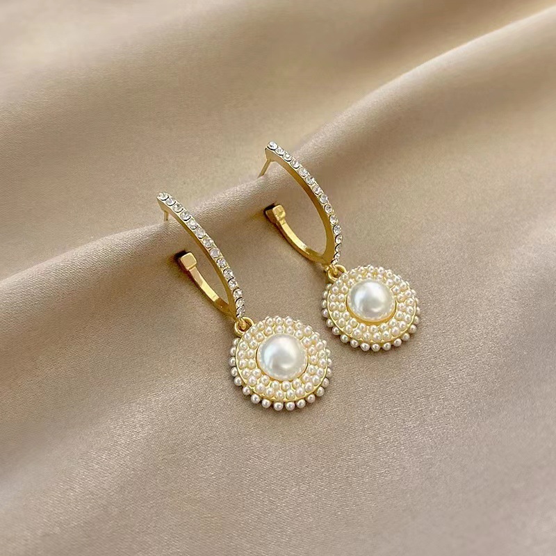 

Luxury Micro Inlaid Zircon White Pearl Drop Earrings For Woman Korean Fashion Jewelry Wedding Girls Elegant Earrings