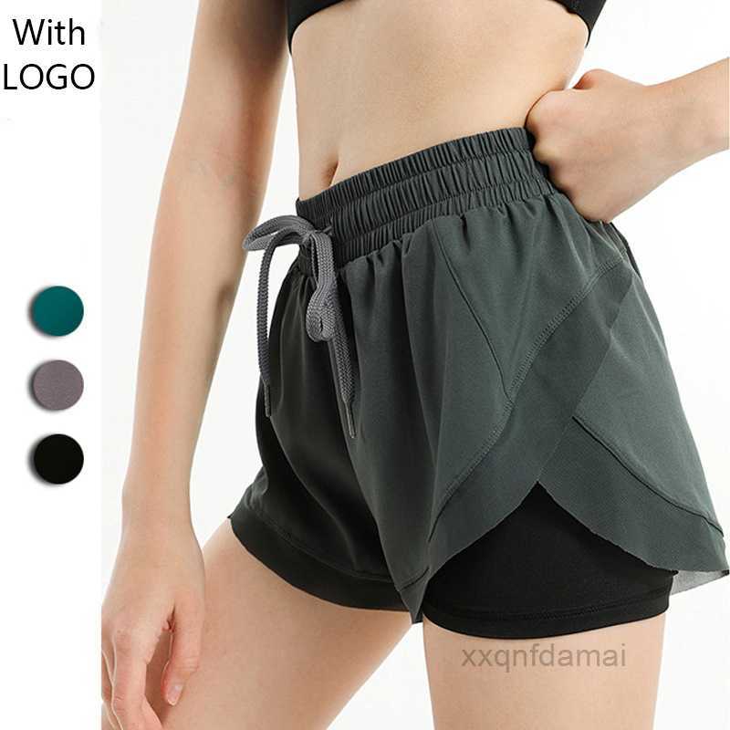 

Yoga Outfits lu Fake two pieces of yoga pants women's cycling anti-walking fitness sports running fast dry shorts