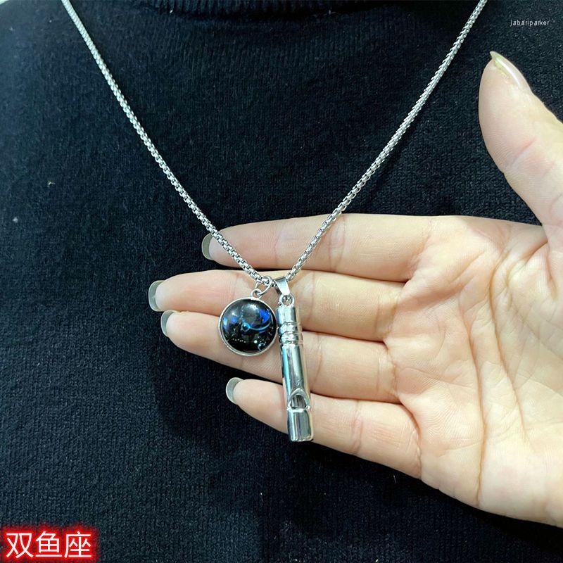 

Pendant Necklaces Gothic Luminous Twelve Constellation Whistle Titanium Steel Necklace Trendy Cool Personality Student Korean Style Couple