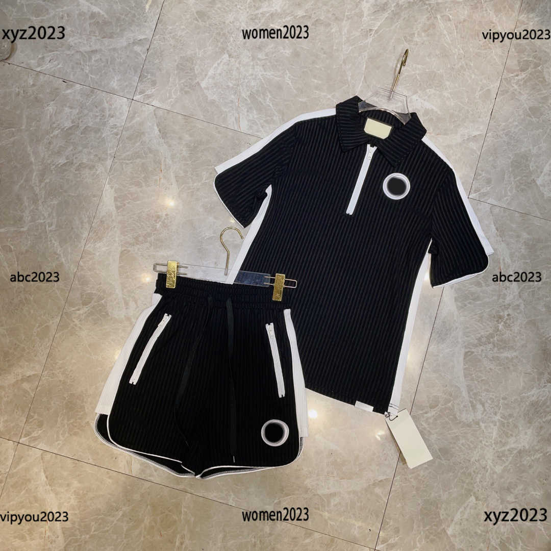 

women' tracksuits designer Casual sets Size -XL 2pcs Vertical design lapel T-shirt and double pocket shorts #Multiple product, #1