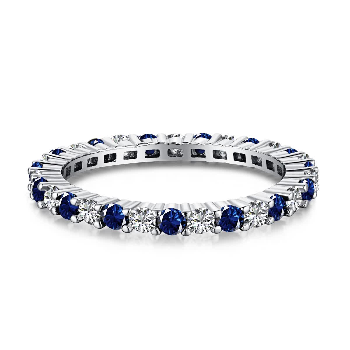 

GemKing DY120158 2mm 925 Silver Wedding Band Cubic Zirconia 5A Full Eternity Blue white red Gemstone Stackable Engagement Ring Size 6-9