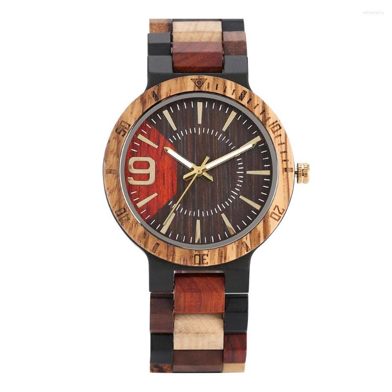 

Wristwatches Arabic Numerals 9 Dial Men's Wood Watch Quartz Wristwatch Colorful Wooden Watchband Casual Stylish Male Watches Birthday, Watch only