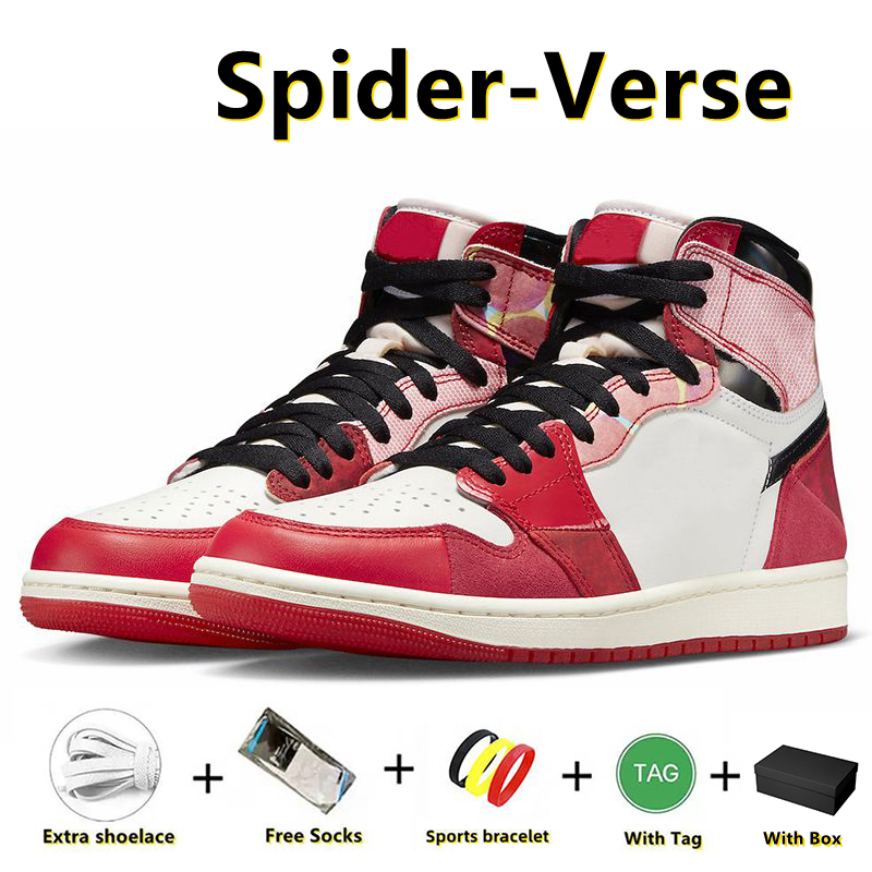 

With Box Designer Spider Verse 1 1s High Og Basketball Shoes Men Women Sneaker Spider-Verse DV1748-601 University Red Black White Across the Verse Sports Sneakers, Color#1