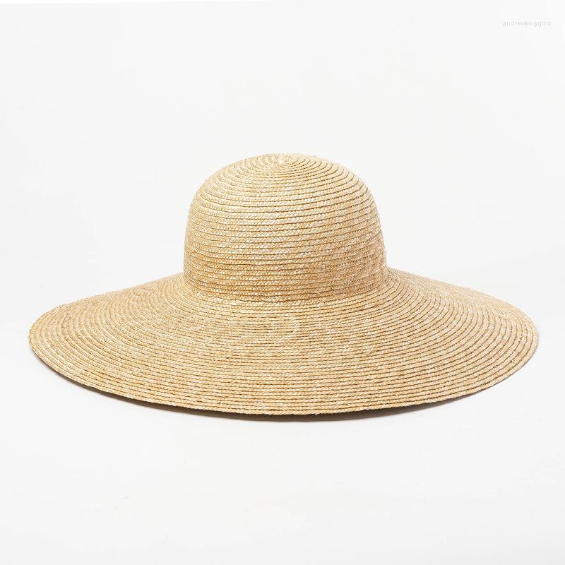 

Wide Brim Hats Classical Casual Dome Top Wheat Straw Hat For Women Outdoor Sunscreen Sunshade Catwalk Cap, As show