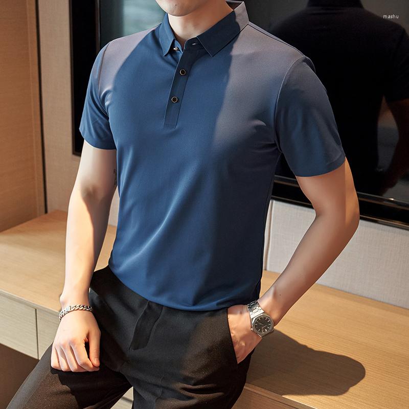 

Men's Polos 2023 Seamless Ice Silk POLO Shirts Men Summer Short Sleeve Solid Color Slim Casual T-shirts Social Tee Tops Clothing, Blue