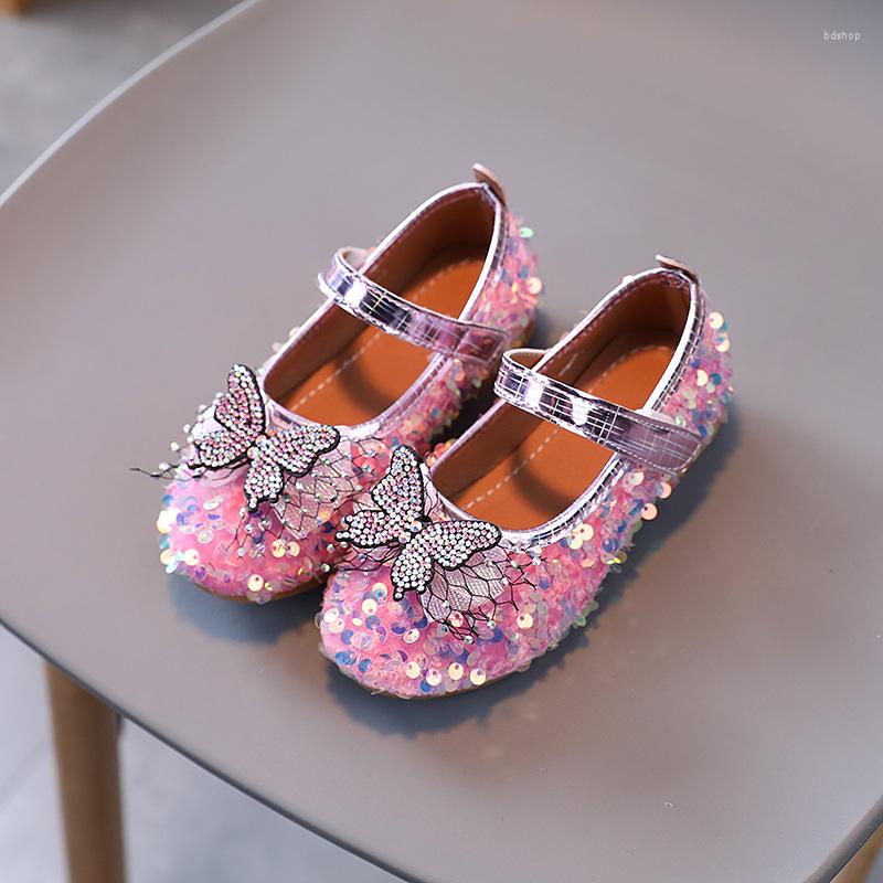 

Flat Shoes Spring Girls Sequined Bow Leather Children Princess Soft Sole Student Autumn Kids Single G562, As shown