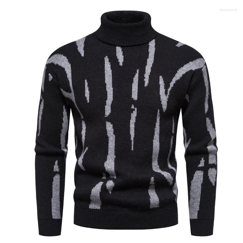 

Men's Sweaters Men's Sweater Jacquard Weave Male Knitted High Collar Pullovers Casual Warm Men Pullover, Black