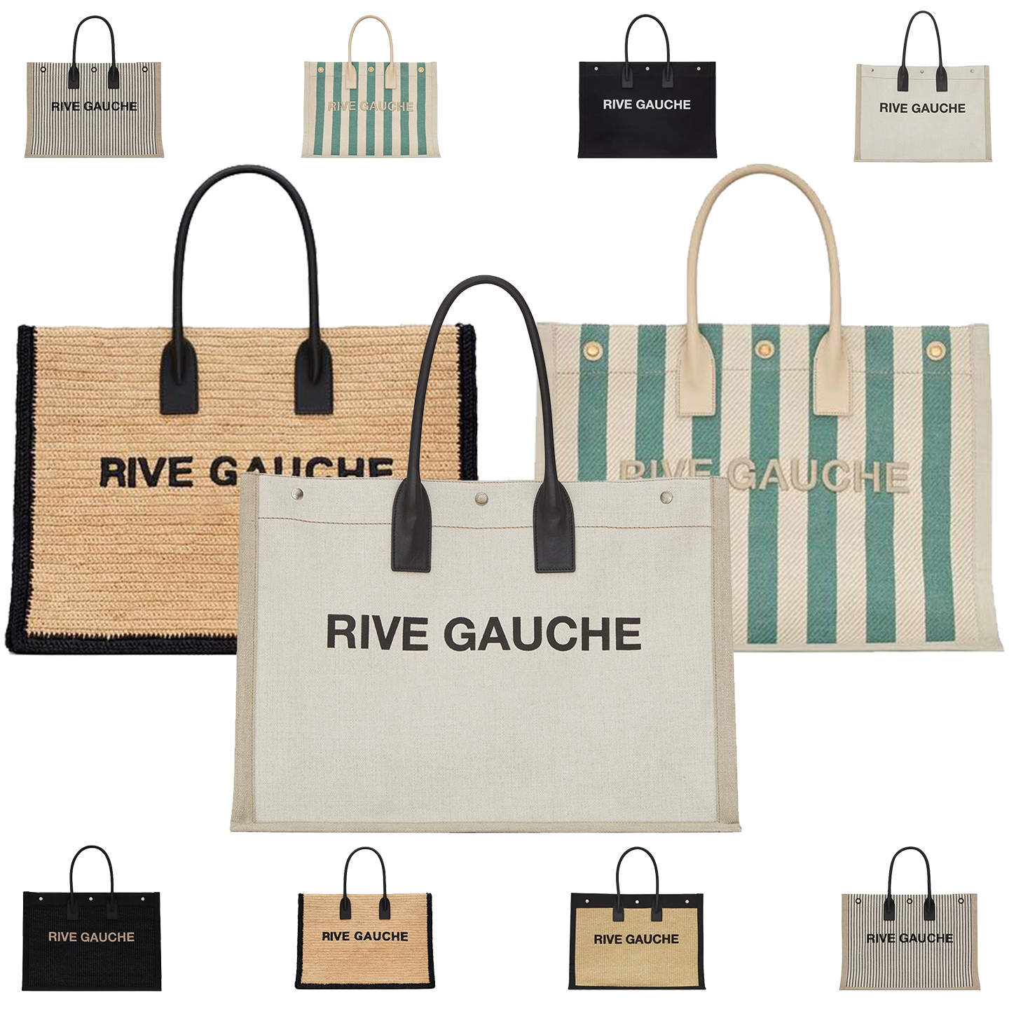 

Women handbag Rive Gauche designer tote bag Top handle mens weave linen clutch summer Beach bags fashion luxury nylon canvas Hobo Shoulder Crossbody Shopper bag, White+black