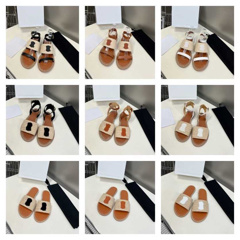 

Women designer Triomphe raffia sandals flat slide slippers embellished straw woven fisherman sandal Espadrilles open toe shoes luxury designer for women holiday, Clne5127