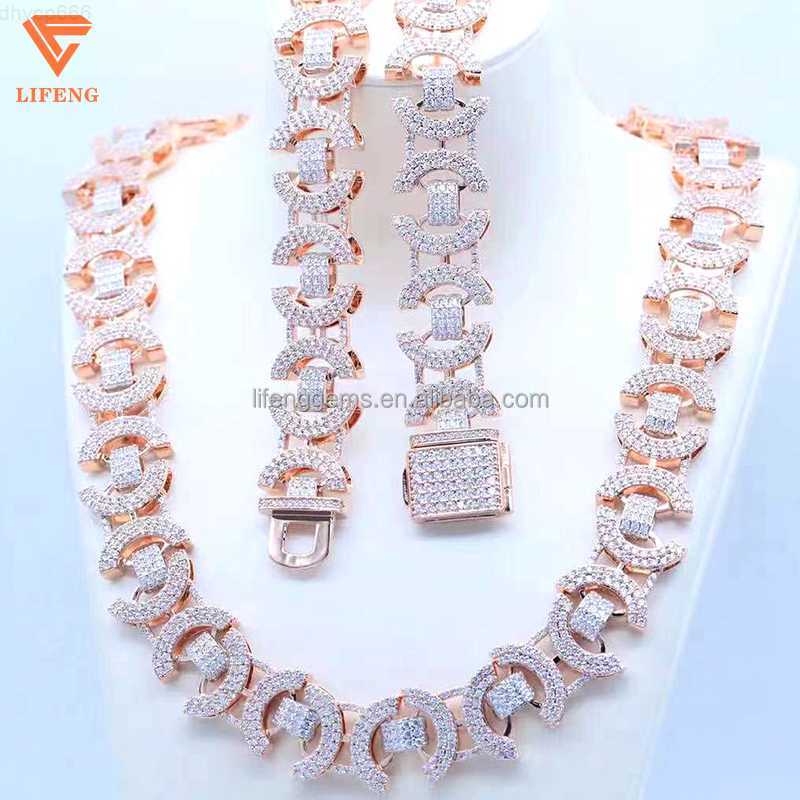 

Fashion Design 18mm Wide 925 Silver Gra Baguettes Moissanite Diamond Cuban Link Chain For Mens Rapper Hip Hop Necklace