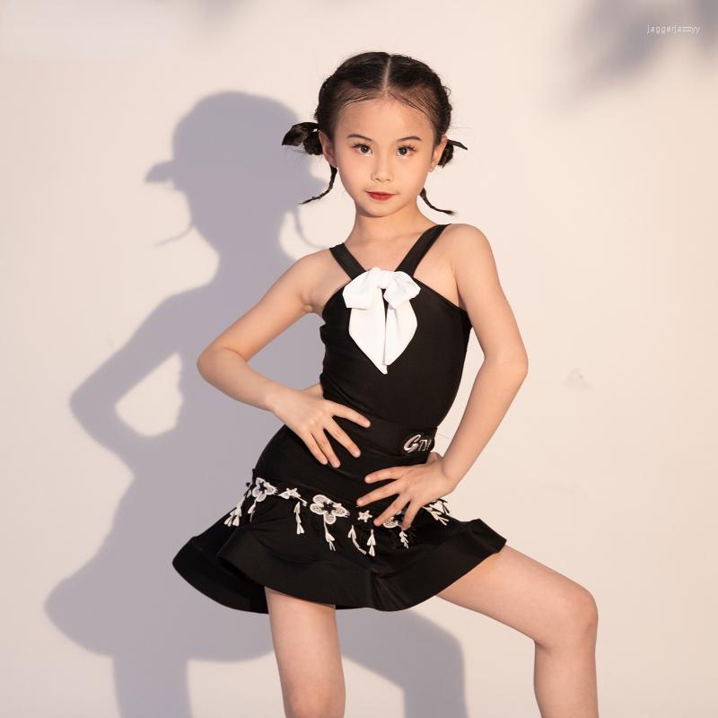 

Stage Wear Modern Ballroom Party Latin Dance Costume Child Dancing Dress Cha Costumes Salsa Outfits For Kids Dancewear, Black