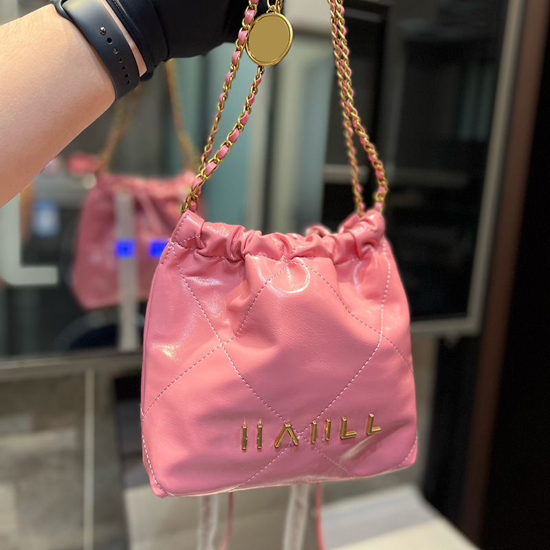 

French Womens 22 Mini Shopping Shoulder Bags With Round Real Leather Strap Gold Metal Hardware Matelasse Chain Crossbody Shoulder Handbgas With Coin Charm 20X7CM, Box