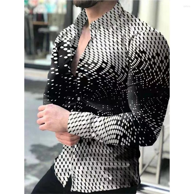 

Men's Dress Shirts Men Tops Gradient Lapel Long Sleeve Plus Size Printed Shirt Button Up Casual Breathable