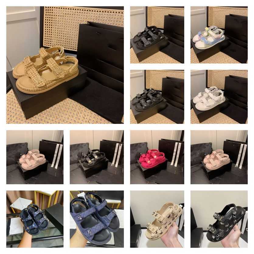 

Denim Leather Quilted Dad Sandal interlocking C black white checks Slippers Women Designer Sandals Strap Buckle Slides Jelly channel Chain Beach platform shoes, #9 202247105