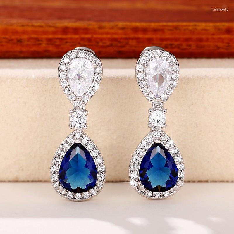 

Dangle Earrings Huitan Sparkling Cubic Zirconia For Women Silver Color Luxury Elegant Female Party Statement Jewelry Wholesale