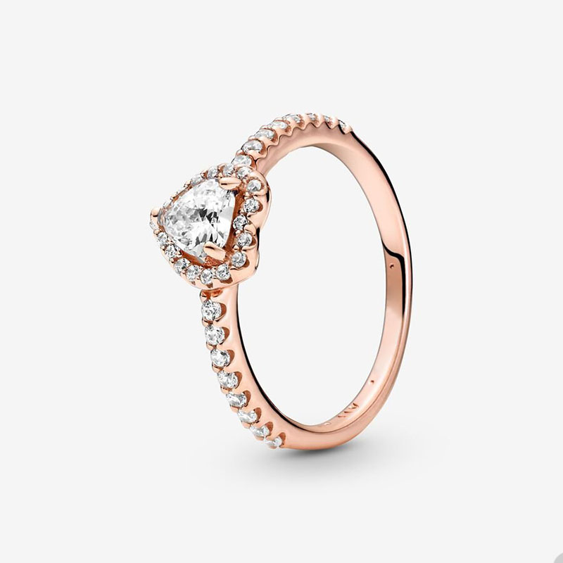 

Sparkling Elevated Heart Ring for Pandora 18K Rose Gold Wedding Jewelry designer Rings For Women Grils Heart Crystal diamond Love ring with Original Box Set