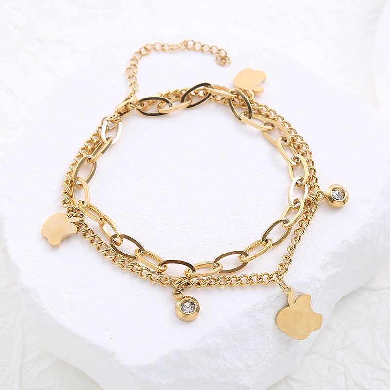 

YZ Titanium Steel Fragrant Letter c Small Round Brand Double layered Diamond Bracelet French and Elegant Decoration