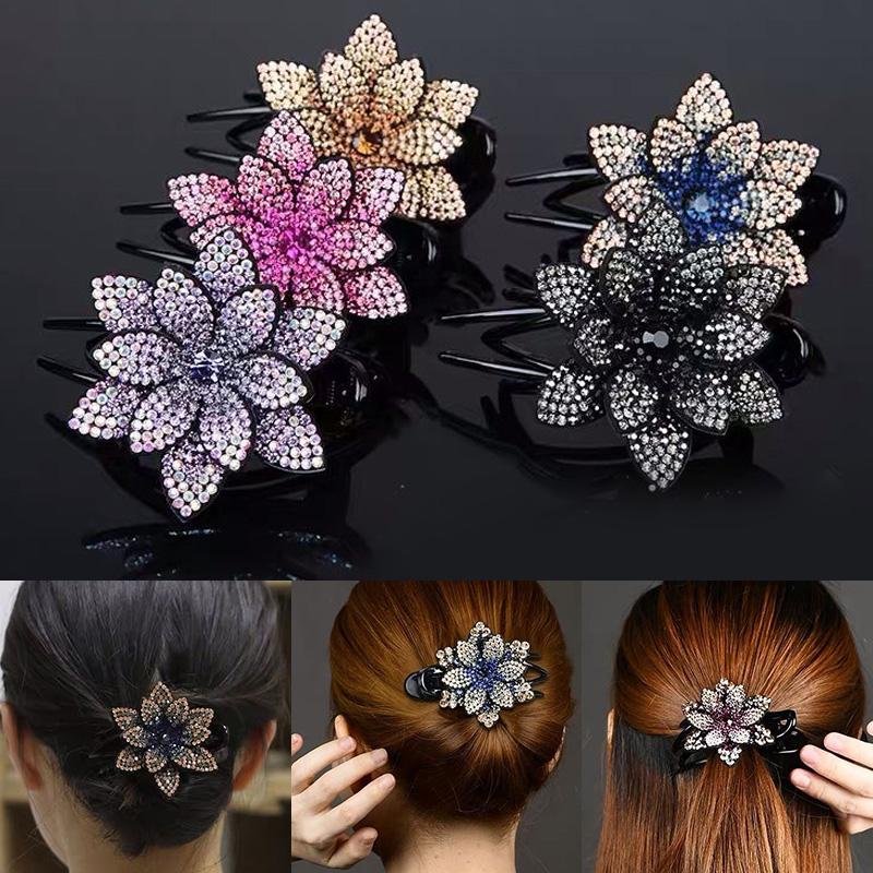 

Hair Clips & Barrettes Luxury Elegant Rhinestone Lotus Flower Women Vintage Hairpins Fashion Jewelry Coil Up AccessoriesHair BarrettesHair B