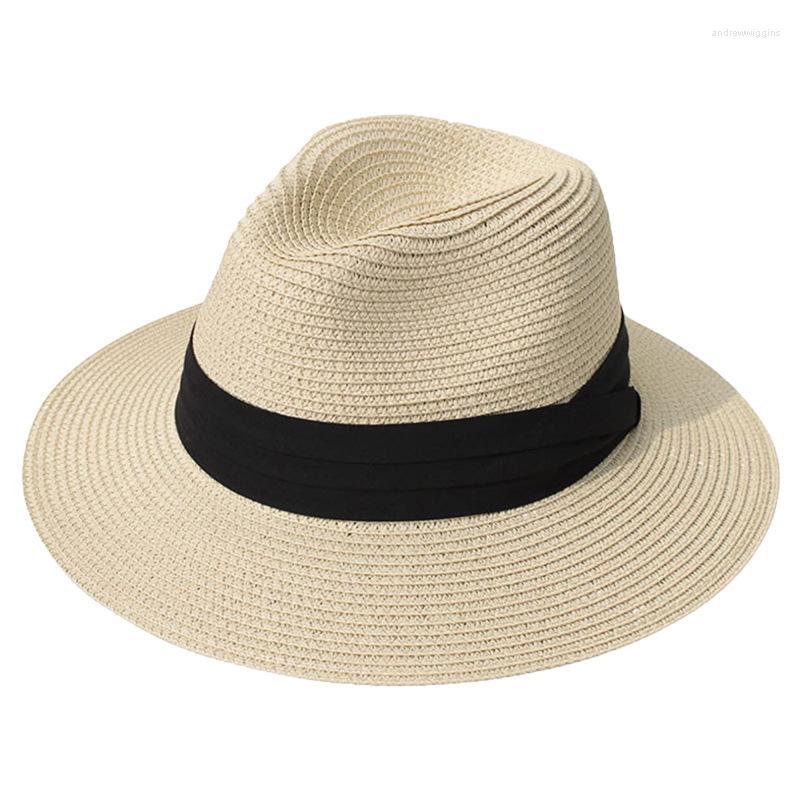 

Wide Brim Hats Summer Panama Straw Hat For Women's Roll Foldable Weave Sun Cap Girl Beach Holiday Fedora Lady Wholesale, Beige