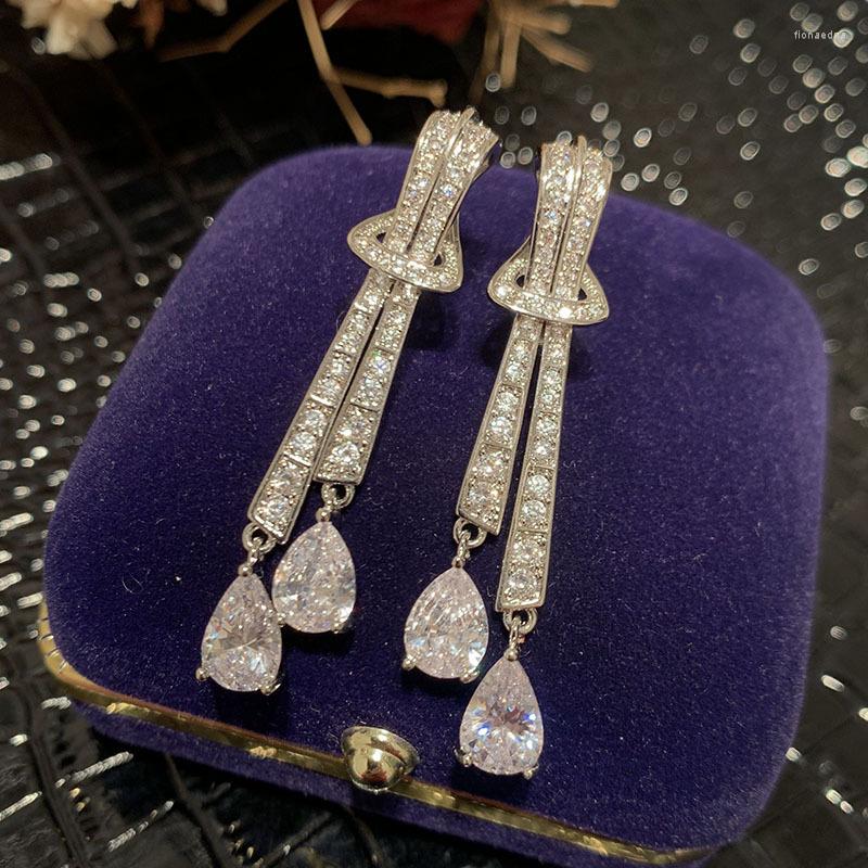 

Dangle Earrings High Quality Zircon Bridal CZ Zirconia Wedding Earring For Brides Accessories Women Girl Party Evening Dress Jewelry