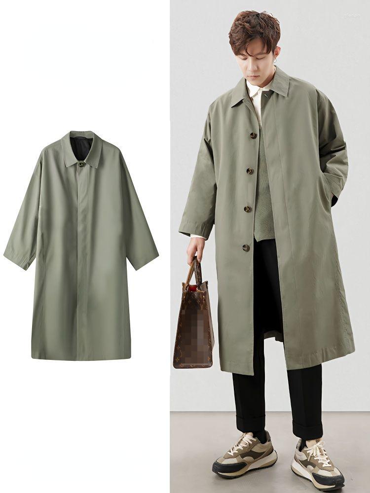 

Men's Trench Coats 4XL Plus Size Men's Coat Loose Long Lapel Single Breasted Windbreaker Jacket Overcoat Men Clothing Jackets Q582, Green