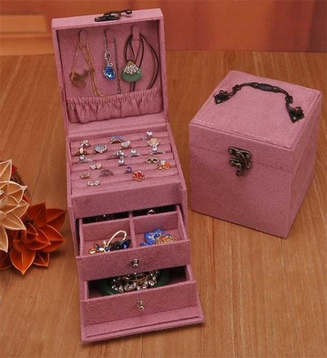 

3 Layers Jewelry Box Small and Exquisite Drawer Type Storage Ring Necklace Display Holder Portable Earring Case 2111053617079