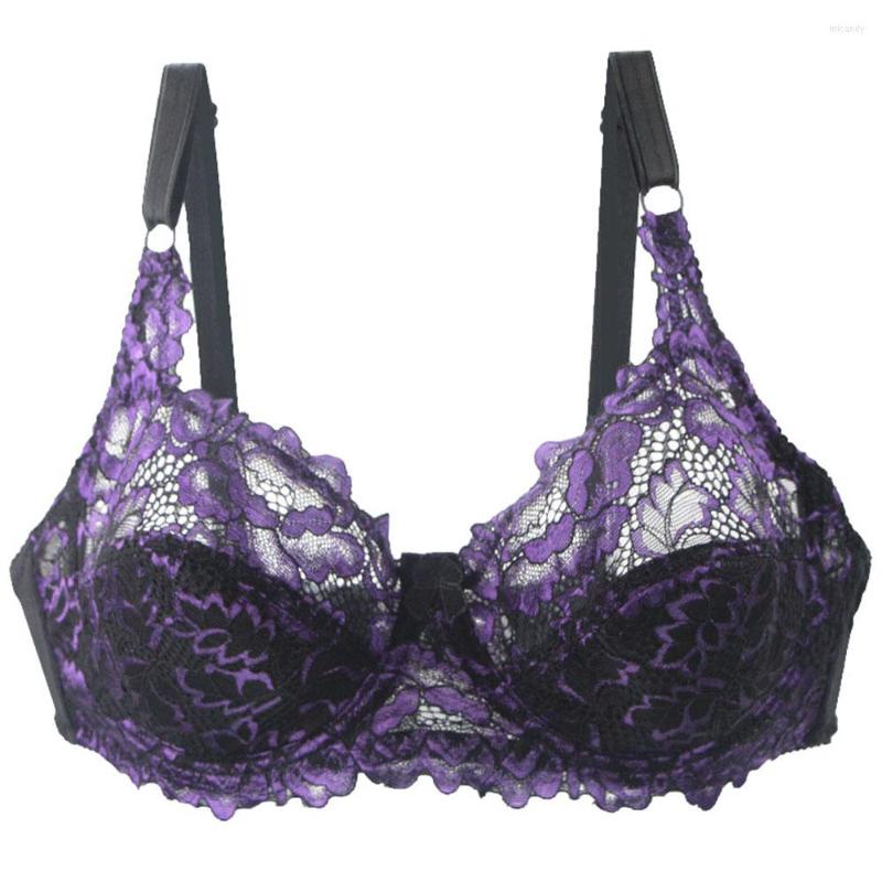 

Bras Women Ultra Thin Sexy Lace Underwire Unlined Embroidery Comfort Underwear Bralette Lingerie B C D Cup, Purple
