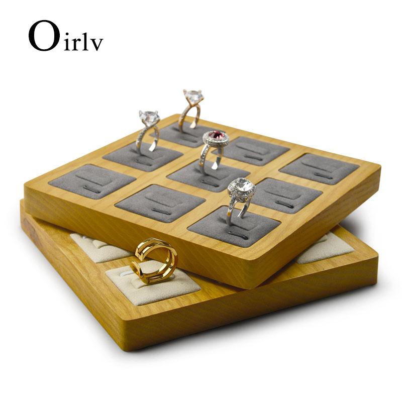 

Boxes Oirlv Solid wood Creamwhite Dark gray 9 Seats Ring Display Stand Ring Tray with Microfiber insert Ring Holder Jewelry Organizer